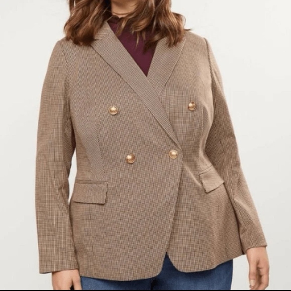 Lane Bryant Brown Houndstooth Plaid Double Breasted Blazer size 20
